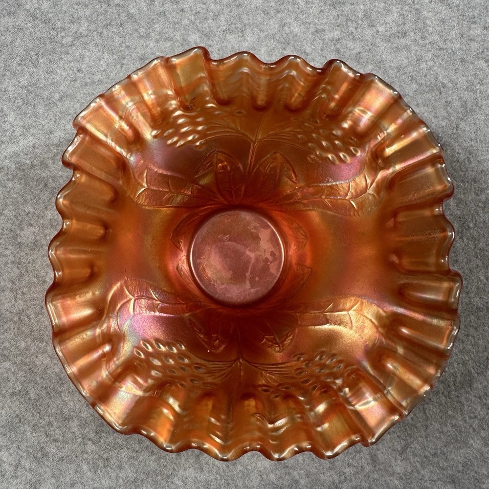 Antique Fenton Marigold Carnival Glass Grape Ruffled Bowl 5 Inch Diameter‎ NOTE